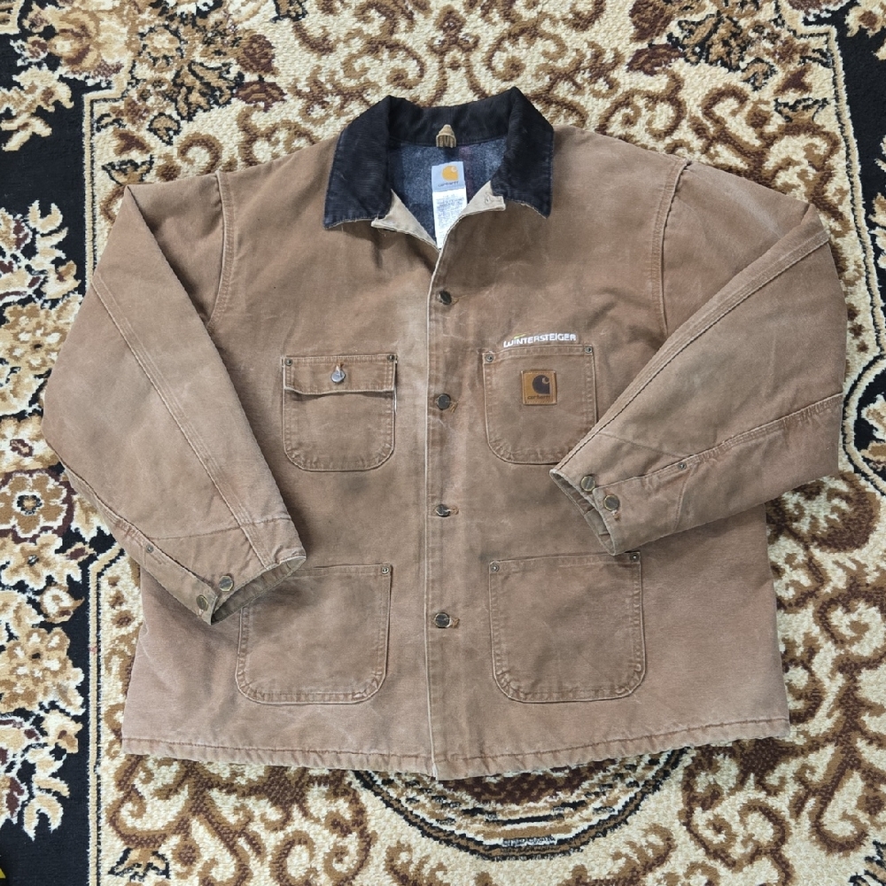 Thrashed Carhartt Jacket Blanket Lined Courduroy Canvas Chore Coat Workwear